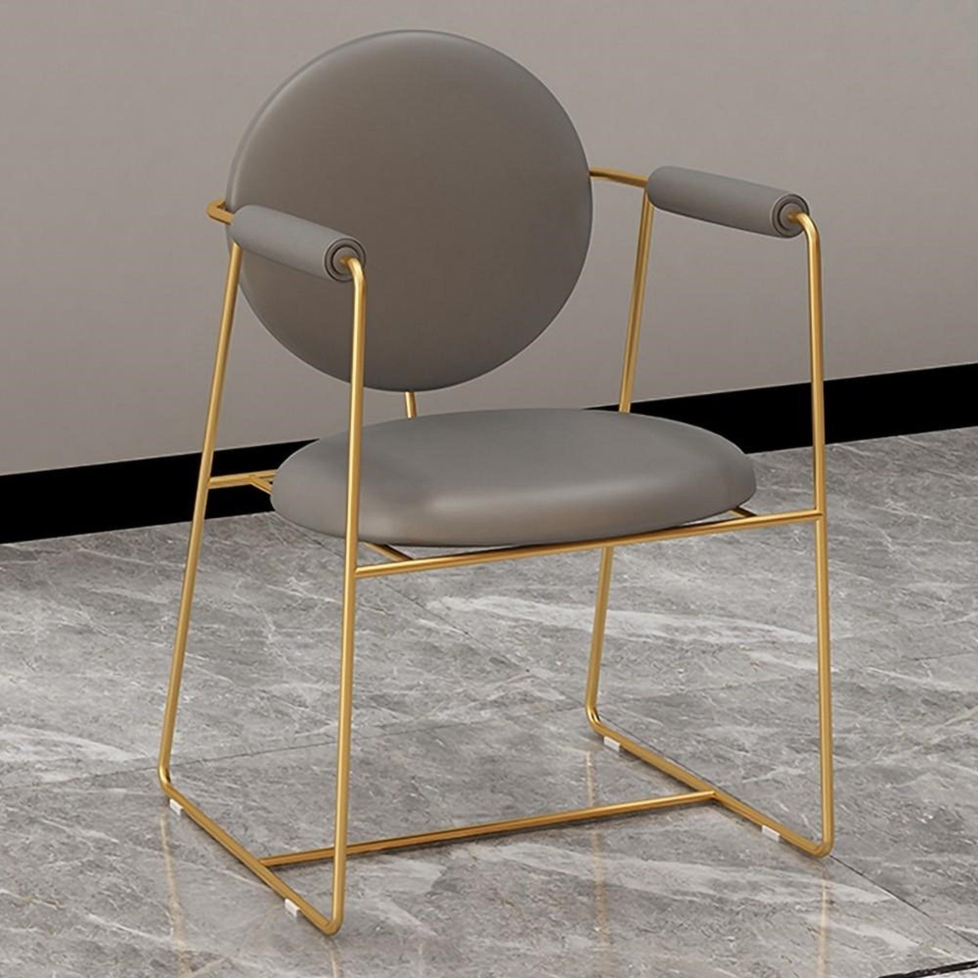 Gray Upholstered PU Leather Dining Chair Set of 2 Gold Etsy