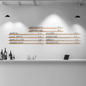 Trilhos de menu montados na parede, quadro de letras trocável, menu de parede de café, trilhos de menu trocáveis, menu de barbearia, trilhos de madeira para café,