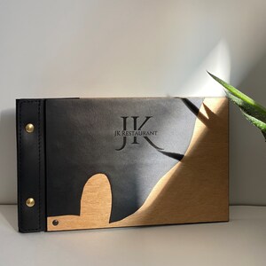 Houten menumap met leer, menuhouder, restaurantmenumap, menubord, menuboek, aangepaste menuomslag, lederen menuhouder