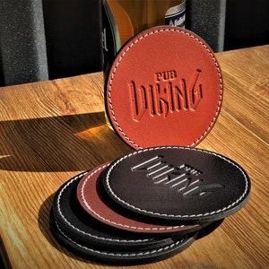 Leather Circle Costers. Pub costers, Personalization Available.