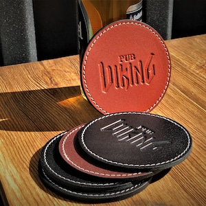 Leather Circle Costers. Pub costers, Personalization Available.