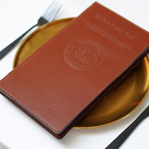 Leather menu Menu Holder with embosing, Restaurant Menu Folder, Leather Menu Cover, Custom Menu Cover