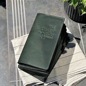 Leather bill holder, Leather check holder, Leather check holder with embossing. Check presenter for restaurant.