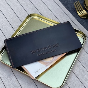 Leather bill holder, Leather check holder, Leather check holder with embossing. Check presenter for restaurant.