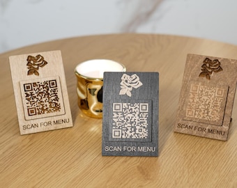 Wooden QR Code Menu Sign | Custom Table Display for Restaurants