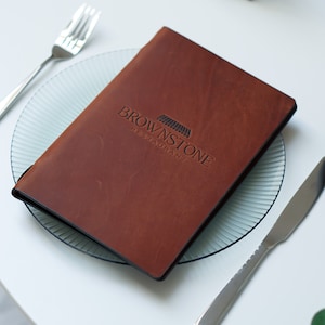 Hardcover Leder-Speisekarte im Letter-Format mit Prägung, Restaurant-Speisekarten-Ordner, Menüband aus Leder, Menüband nach Maß