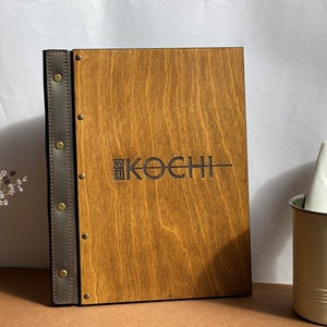 Menümappe aus Holz mit Einlagen, Menükarte mit Kunststoffeinlagen, Menühalter, Restaurant-Speisekarte-Ordner, Menübuch, Menühalter aus Leder