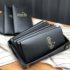 Leather bill holder. Leather check holder with embossing. Check presenter for restaurant.