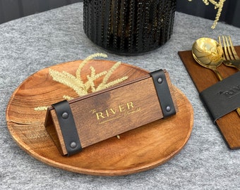 Leather & Wood Reserved Restaurant Sign: Tabletop Plate