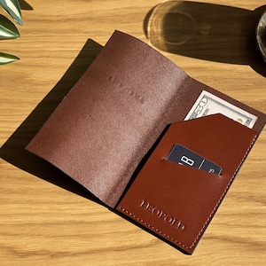 Leather bill holder, Leather check holder, Leather check holder with embossing. Check presenter for restaurant.