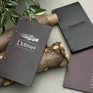Leather bill holder, Leather check holder, Leather check holder with embossing. Check presenter for restaurant.