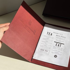 Leren menukaart A4-A5, menuhouder met reliëf, menumap restaurant, leren menuomslag, aangepaste menuomslag
