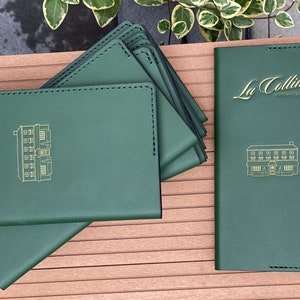Leather bill holder. Leather check holder with embossing. Check presenter for restaurant.