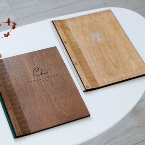 Menu en bois, menu en cuir, lettre A5/US, demi-lettre A5/US, couverture de menu en cuir, couverture de menu personnalisée, support de menu, chemise de menu de restaurant