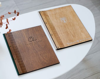 Menükarte aus Holz, Leder-Speisekarte A4/US letter, A5/US half-letter, Menü-Cover aus Leder, Menü-Cover aus Leder, Menühalter, Ordner für die Restaurant-Speisekarte