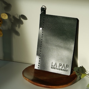 Leren omslag barmenu, houder voor briefmenu, map restaurantmenu, menubord, menuboek, omslag aangepast menu, ,