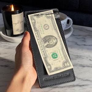 Leather bill holder, Leather check holder, Leather check holder with embossing. Check presenter for restaurant.