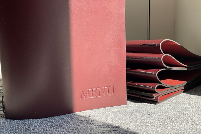 Leather Menu A4A5 Menu Holder With Embosing Restaurant Menu Etsy