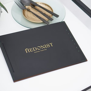 Menümappe für A4 und US Letter Blätter, Elegante Menümappe aus Esche und Leder