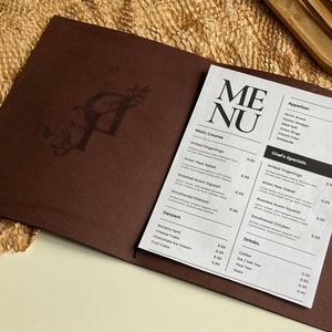 Leren menukaart A4, menuhouder met reliëf, restaurantmenumap, leren menuomslag, aangepaste menuomslag