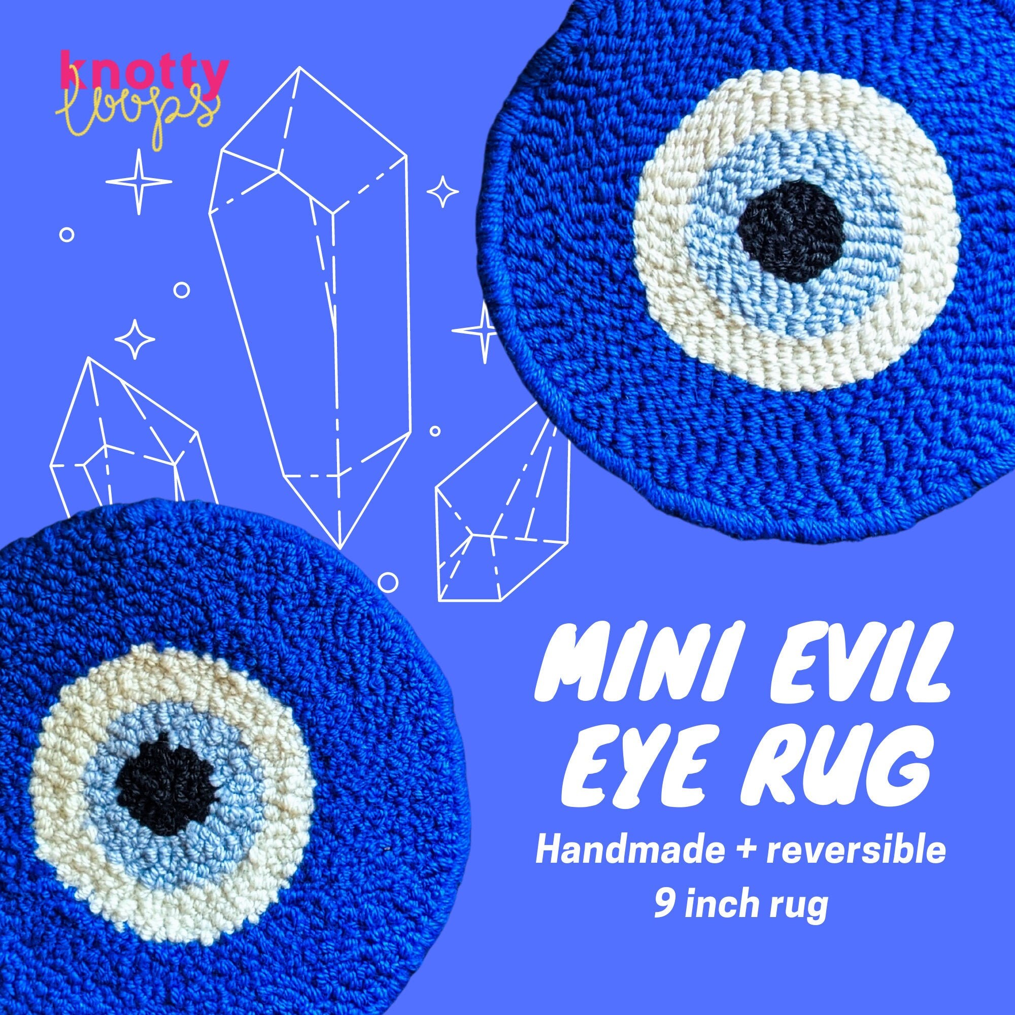 Handmade Punch Needle Mini Evil Eye Placement Reversible Rug Etsy