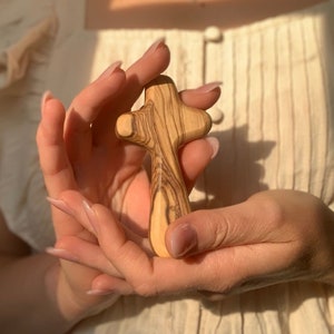Olive Wood Comfort Cross: Handheld Prayer Cross from Bethlehem