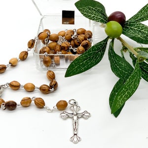 Olive Wood Beads Rosary with Holy Soil - Holy Land Rosaries from Bethlehem Box