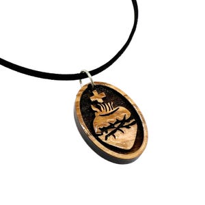 Holy Land Jesus&#39;s Heart Cross Olive Wood Pendant