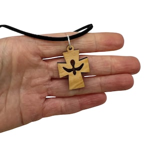 Holy Spirit Cross Olive Wood Pendant