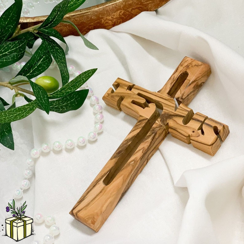 Jesus Olive Wood Wall Cross Holy Land Crosses Etsy