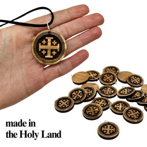 Jerusalem Cross Olive Wood Pendant