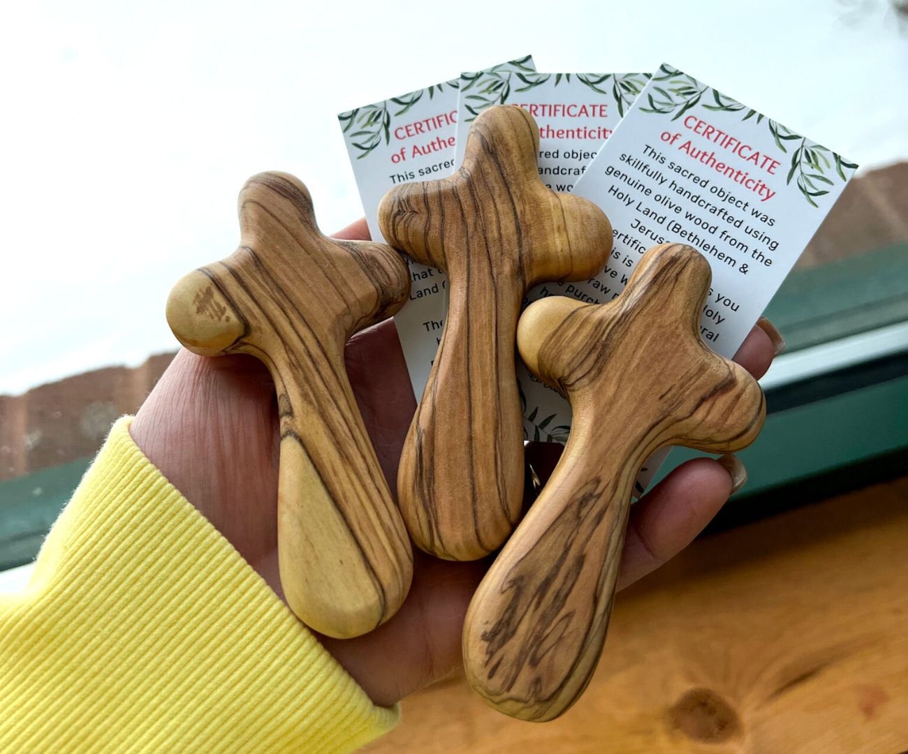 Holy Land Comfort Cross Trio – Set of 3 Handheld Olive Wood Palm Prayer ...