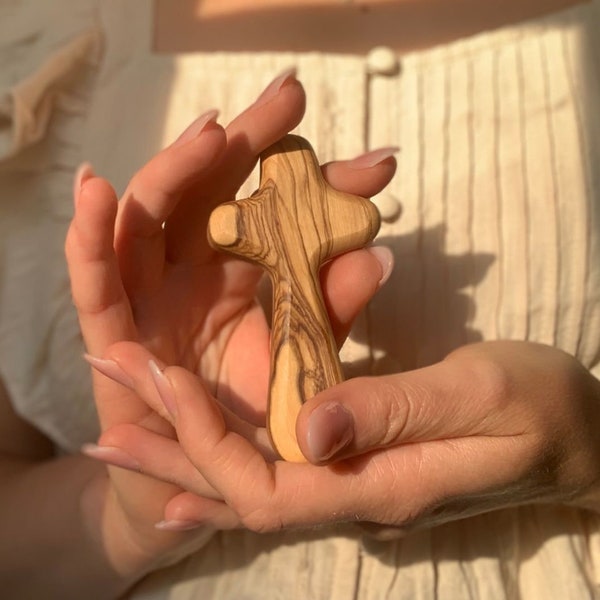 Olive Wood Comfort Cross from Bethlehem.Hand held Palm Praying Cross, Prayer Cross from the Holy Land