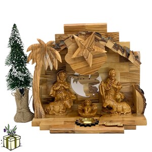Olive Wood Nativity Set with Music Box handmade in Bethlehem