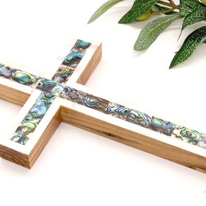 Olive Wood Cross (Fully covered with Mother of Pearl, white exterior) - Holy Land Crosses from Bethlehem Box