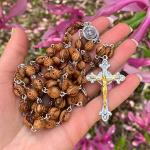Olive Wood Carved Beads Rosary with Holy Soil - Holy Land Rosaries from Bethlehem Box