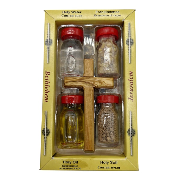 Holy Land Set (Holy Water, Holy Soil, Anointing Oil, Holy Incense & Olive Wood Cross) - Holy Land Sets