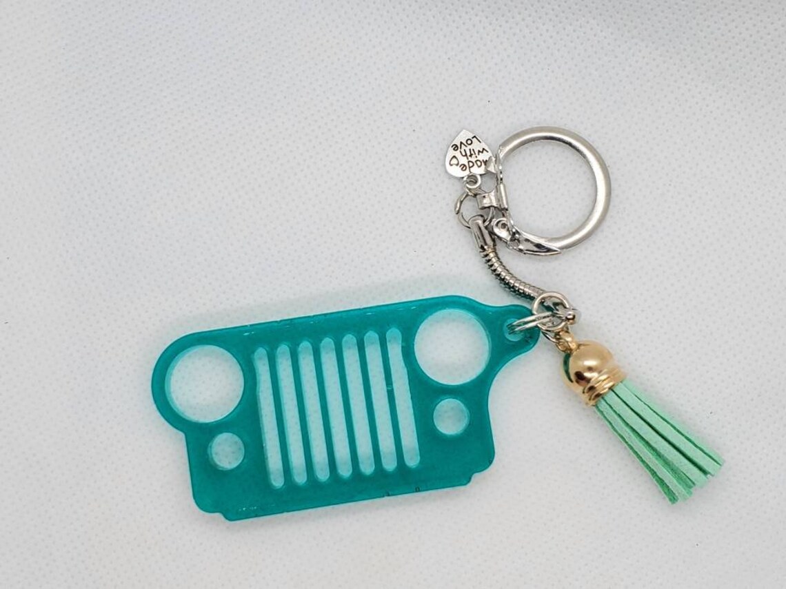 Handmade Blue Jeep Resin Keychain Etsy