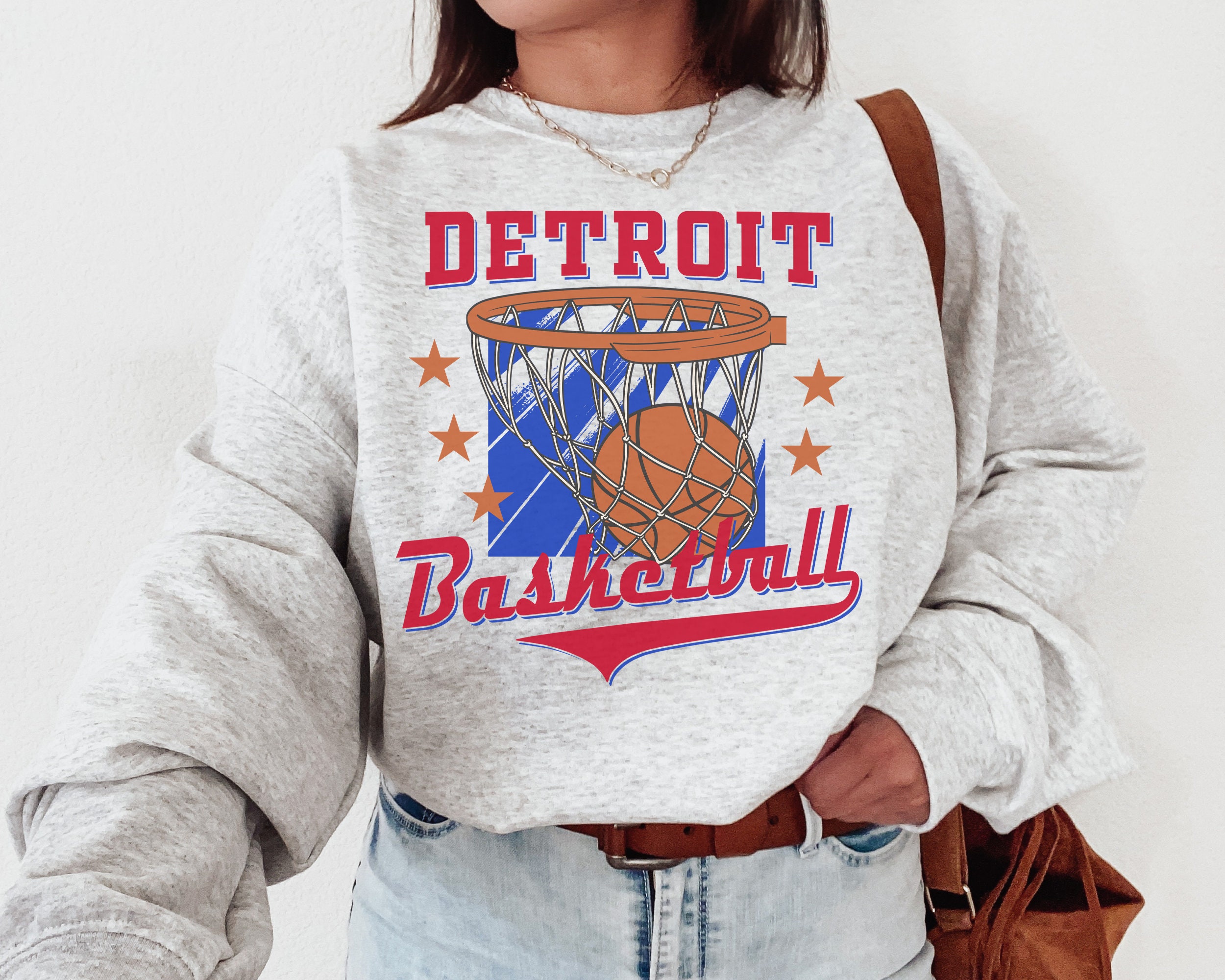 CustomCat Detroit Pistons Gradient Retro NBA Crewneck Sweatshirt White / 5XL