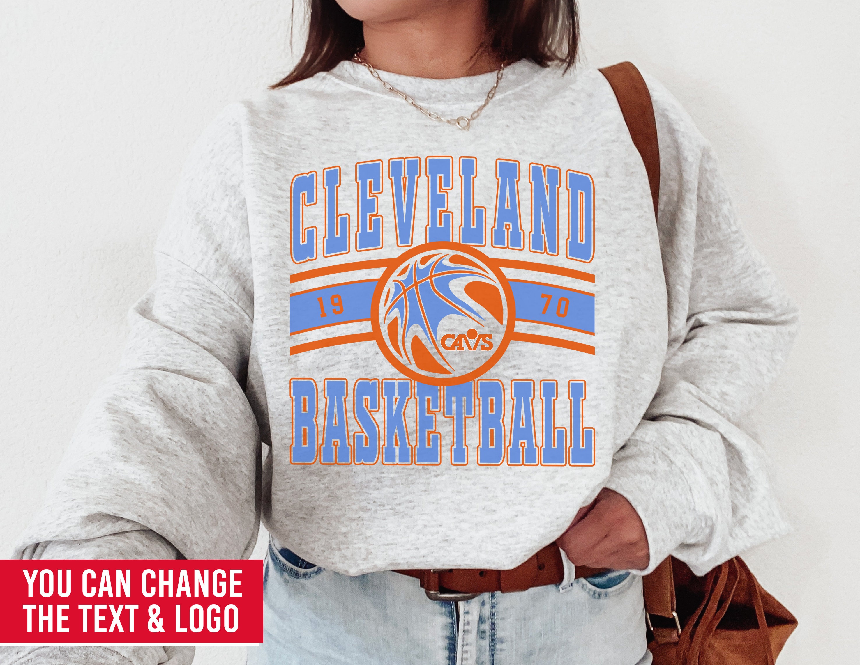 FISLL NBA Basketball Men's Cleveland Cavaliers Crewneck Chenille Logo Sweatshirt