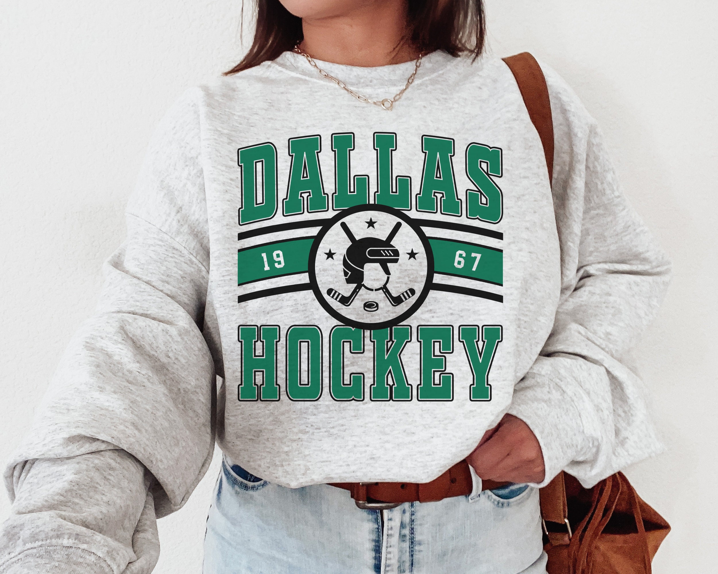 CustomCat Dallas Stars Vintage NHL Crewneck Sweatshirt White / 5XL