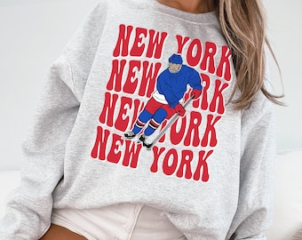 New York Ranger Sweatshirt, Rangers T-Shirt, Hockey Sweatshirt, College Sweater, Vintage New York, Hockey Fan Shirt, New York Ice Hockey