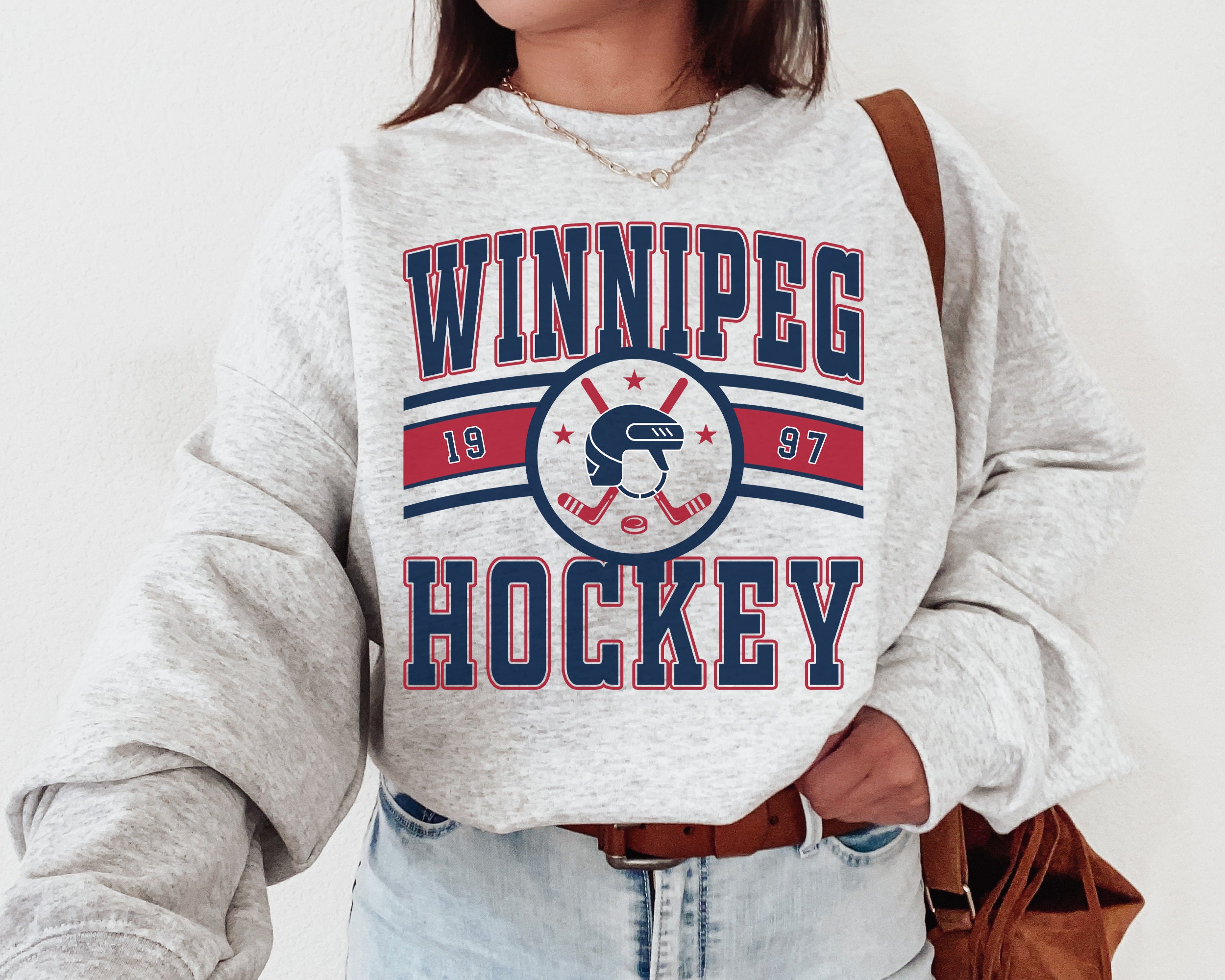 ShopCrystalRags Winnipeg Jets, NHL “Rare Find” One of A Kind Vintage Sweatshirt with Three Crystal Star Design