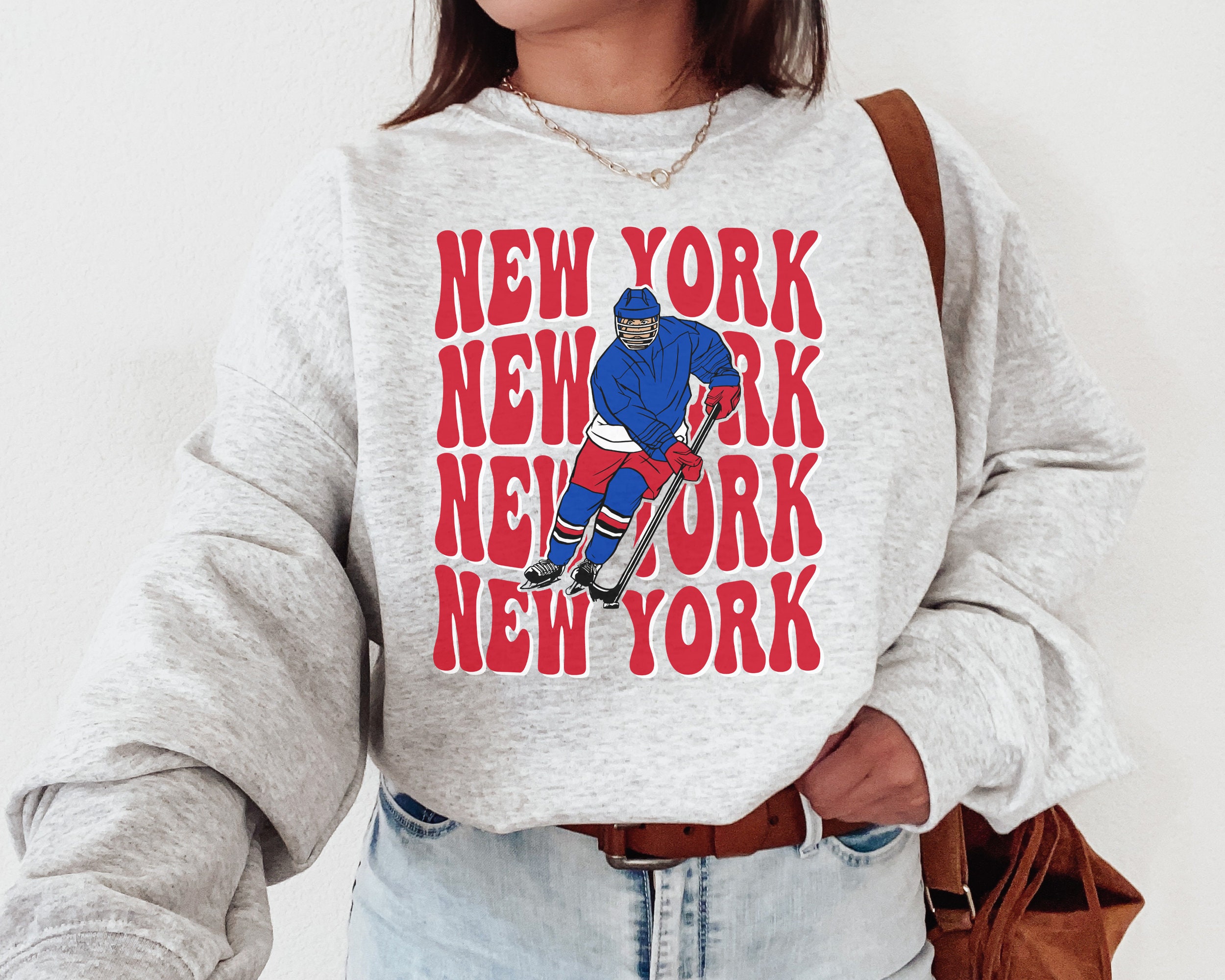 New York Rangers 90's Vintage NHL Crewneck Sweatshirt Royal / 2XL