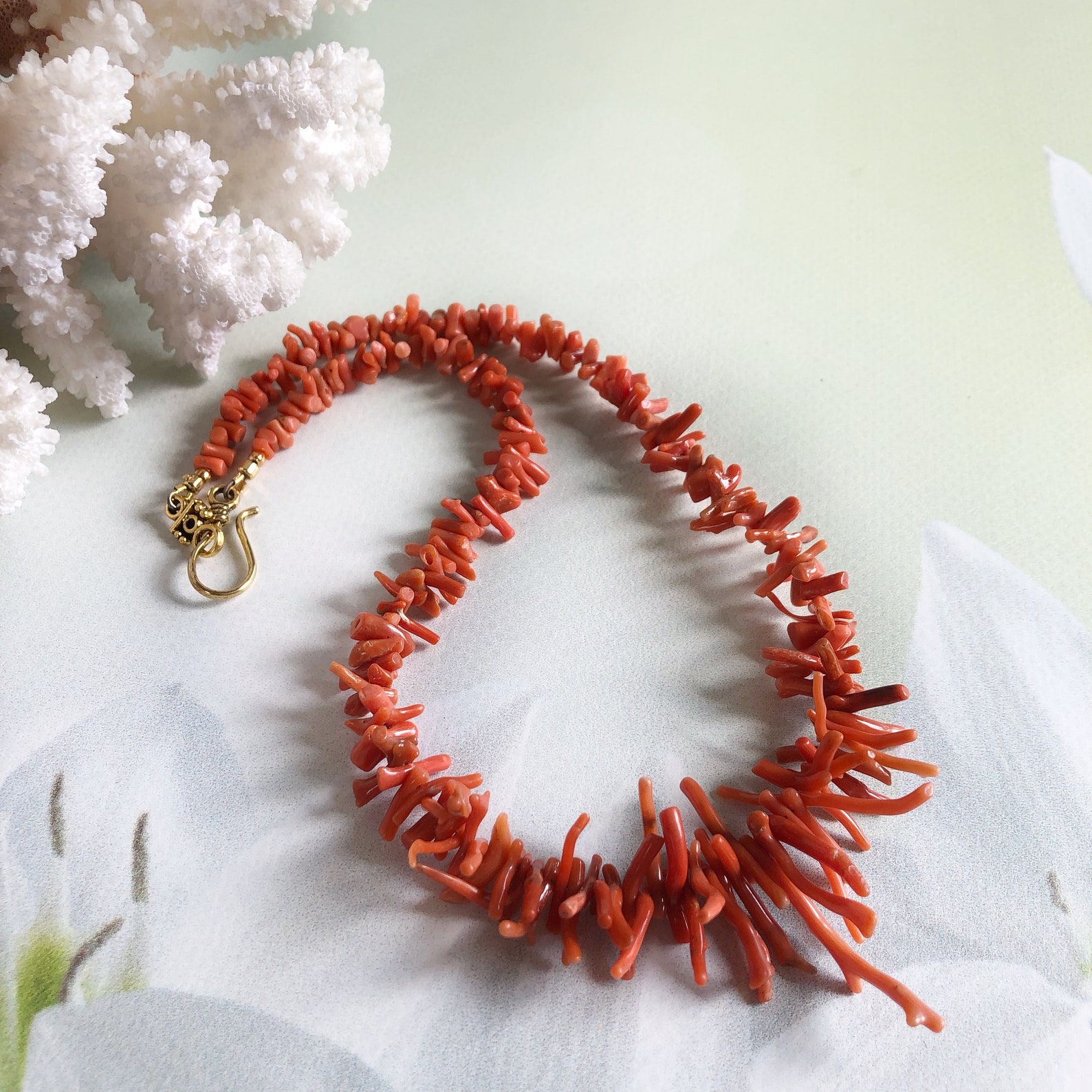 Vintage Coral Branch Necklace Orange Coral Necklace for Etsy