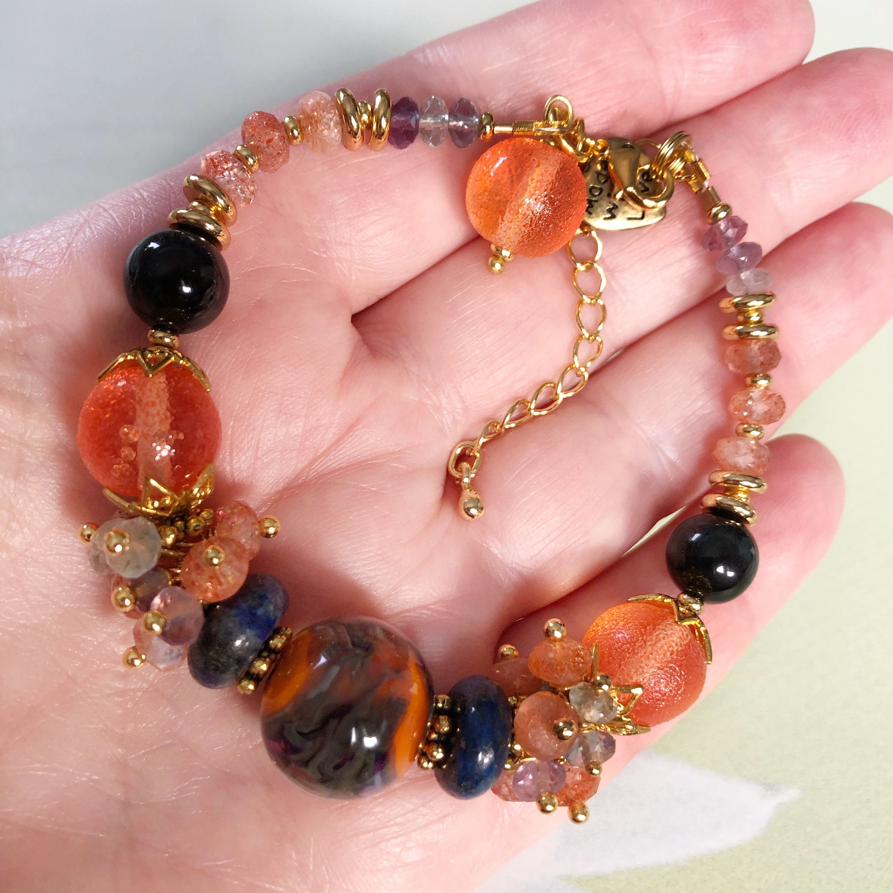 Lampwork Armband Orange Charm Armband blauer Edelstein Etsy