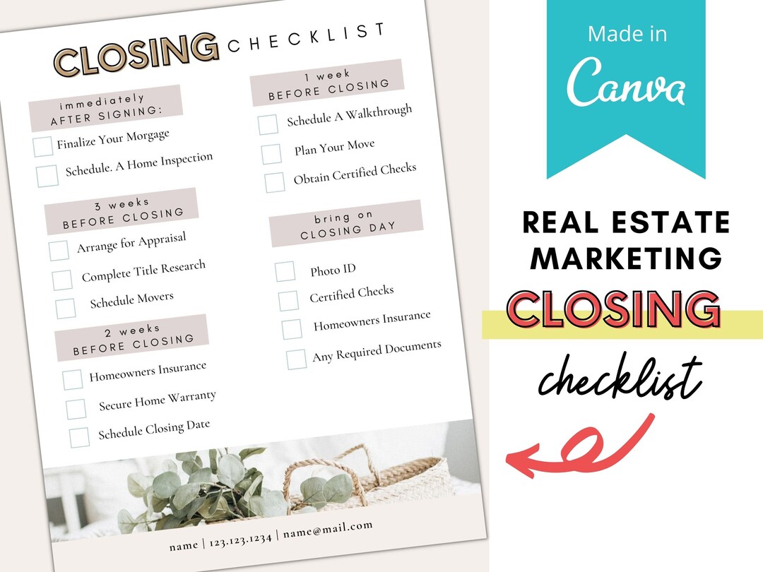 Closing Checklist, Home Buying Checklist, Real Estate Home Buyer