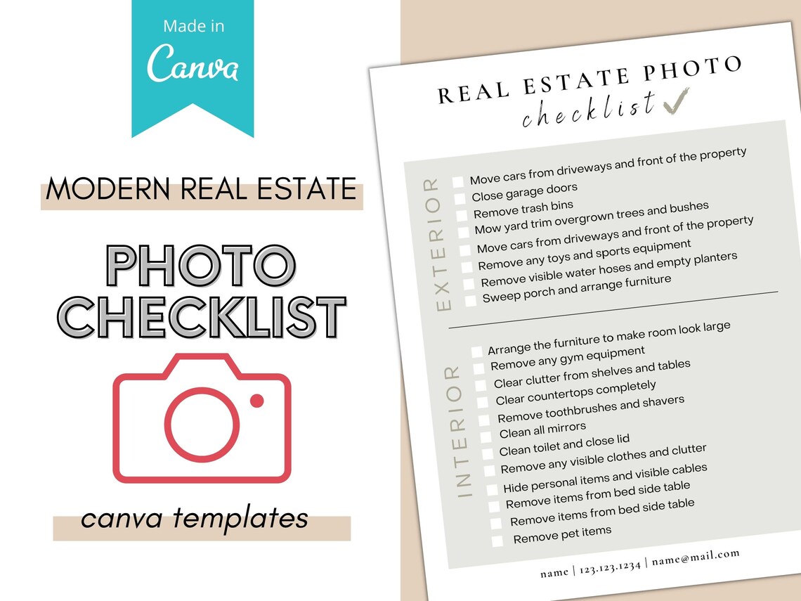 Real Estate Photo Shoot Checklist Real Estate Checklist real Etsy