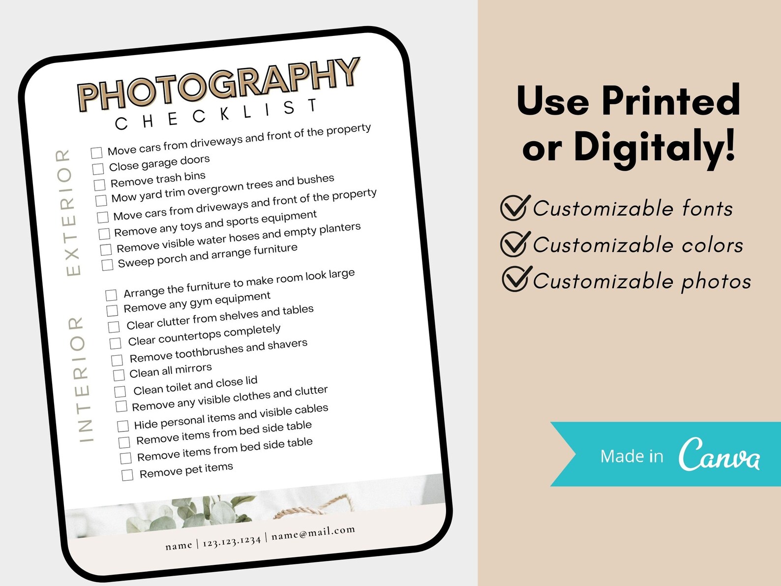 Real Estate Photo Shoot Checklist Real Estate Checklist real Etsy