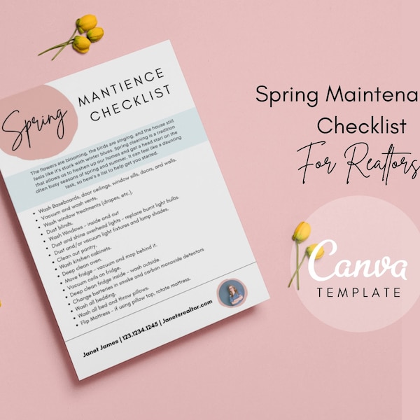 Spring Maintenance Checklist , Real Estate Spring Cleaning Checklist, Real Estate Marketing, Spring Cleaning, Real estate agent Presentation